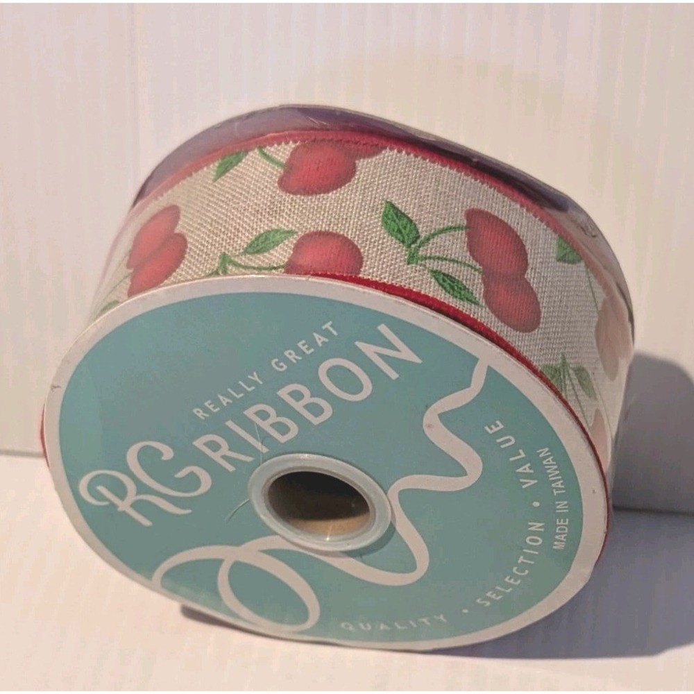 2.5 x 10 (1 YD) Cherries Grosgrain Ribbon Sweet Cherry Fruit Ribbon